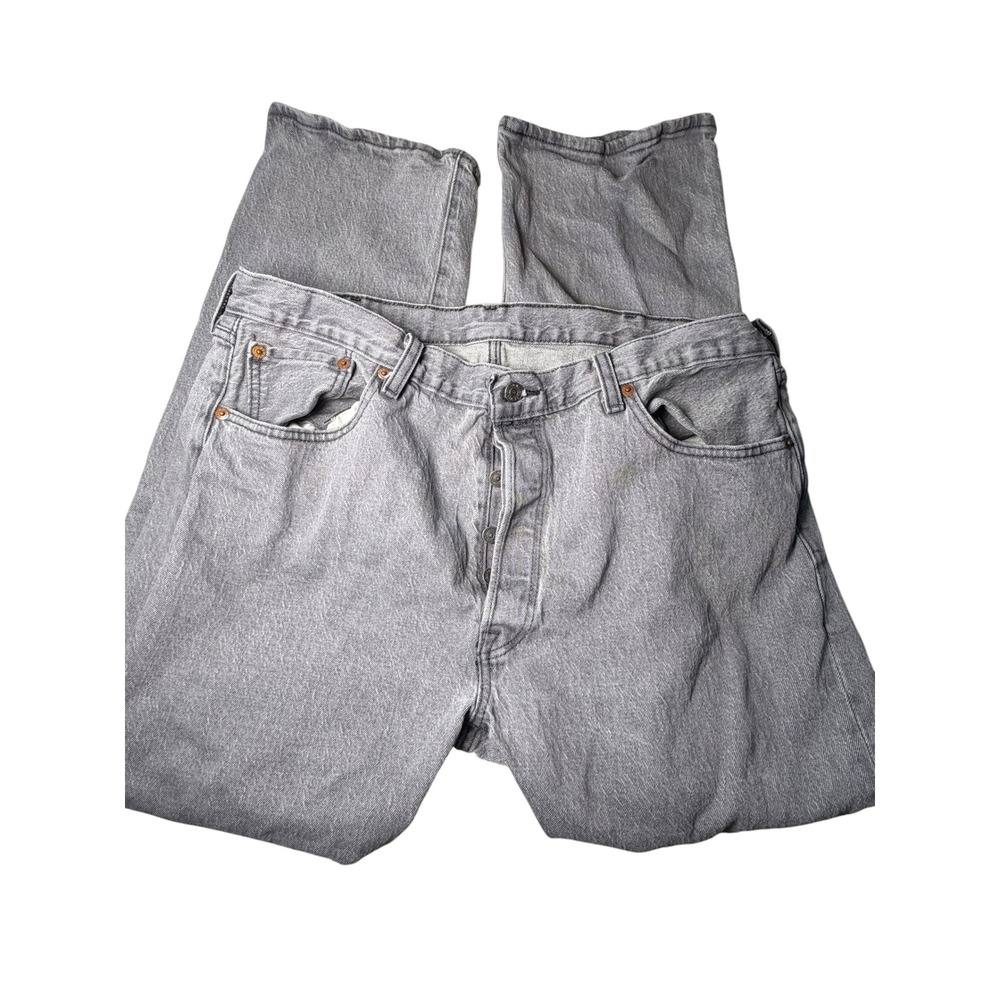 Levis 501 Mens Grey Straight Leg Button Fly Denim Jeans W38 L30 Vintage